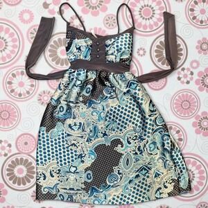 Y2K Charlotte russe patchwork paisley polkadot midi babydoll dress